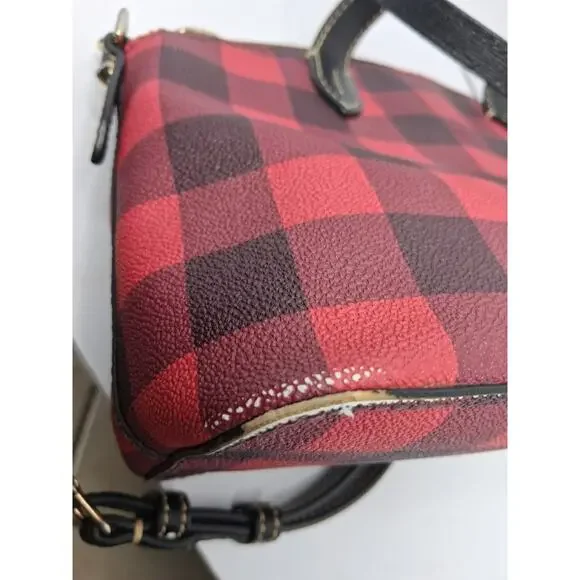 Dooney & Bourke Buffalo Plaid Small Satchel Red Black Crossbody Bag Leather Trim - Picture 8 of 16
